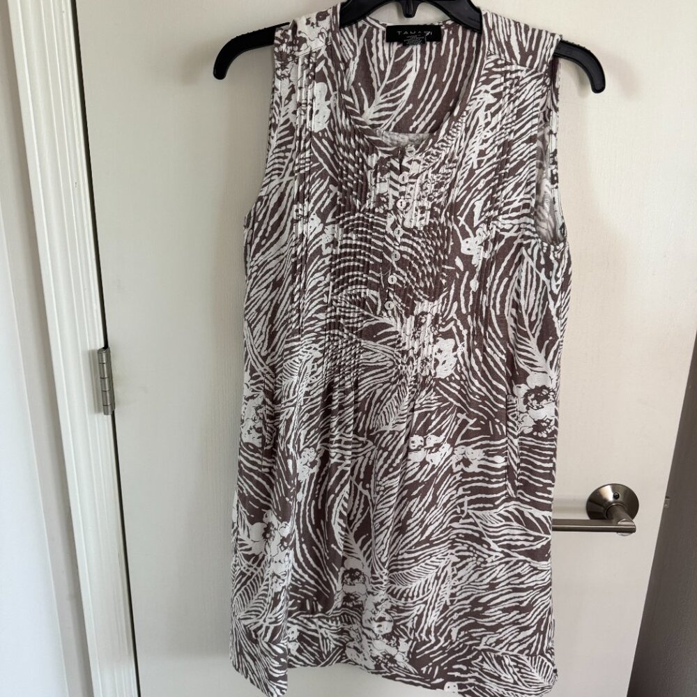 TAHARI Sleeveless Linen & Viscose Blend Women’s Dress Brown & White Size Med NWO